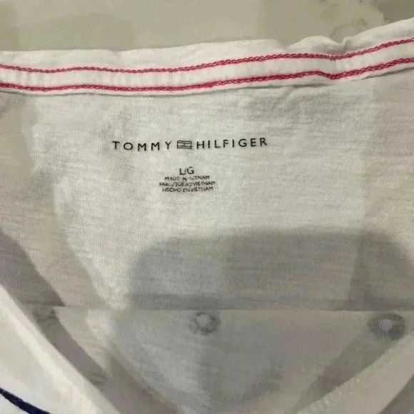 Tommy Hilfiger White Short Sleeve Anchor Print Graphic T-Shirt Top Womens Large - Picture 3 of 5